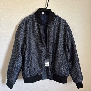 WRK Men’s Jacquard Reversible Bomber Jacket Size large Navy Blue Zip Up NEW